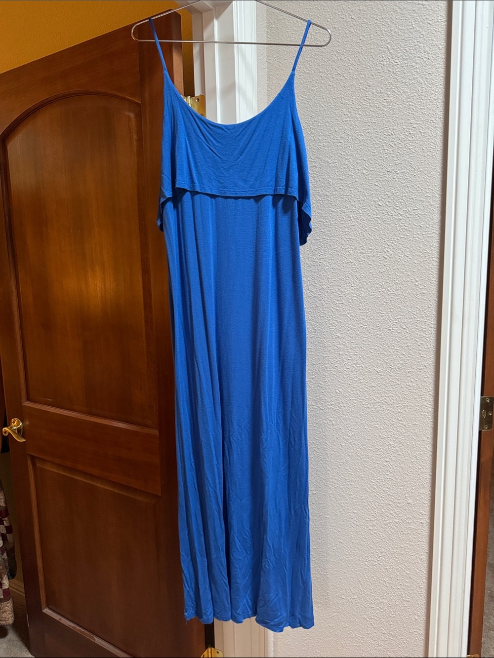 Blue Spaghetti-Strap Maxi Dress - Casual Layered Style